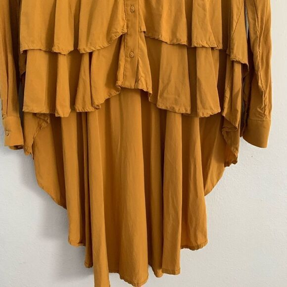 For the Republic mustard yellow button down high-low long sleeve longline blouse - Picture 4 of 8